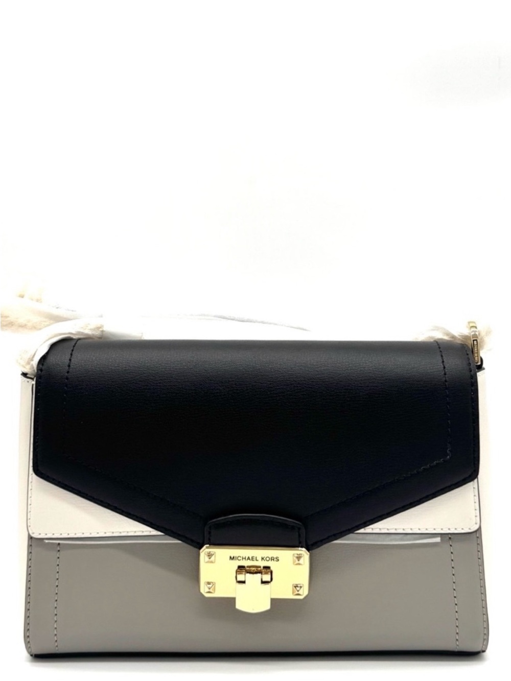 Michael Kors Kinsley Medium Shoulder Flap Crossbody Bag Optic White Multi